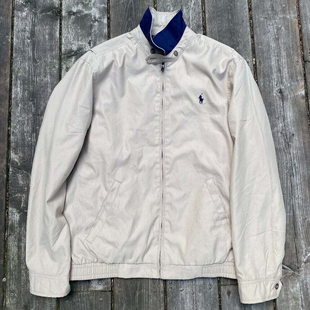 Polo Ralph Lauren Cotton Canvas Jacket Medium Brown Blue Accents